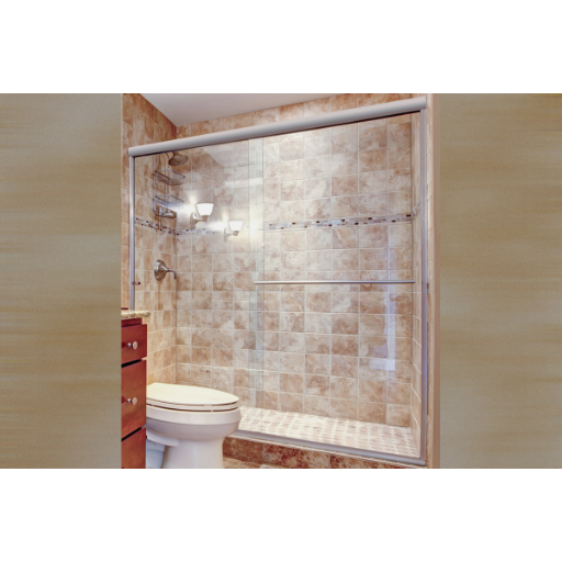 Semi-frameless tub bypass door with clear glass