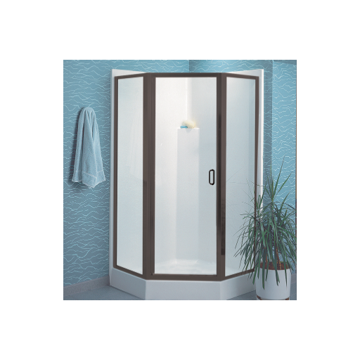 Semi-frameless neo-angle enclosure with frosted glass